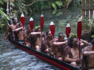Maori war canoe in sacred springs